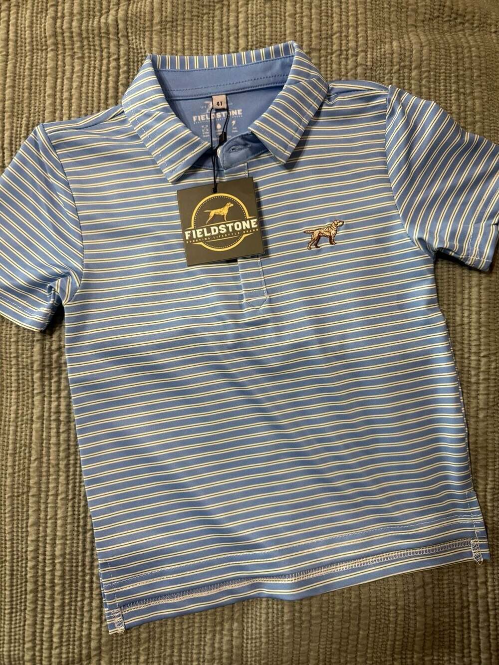 Fieldstone Youth Marshall Performance Polo Sky Blue Striped Toddler 4T